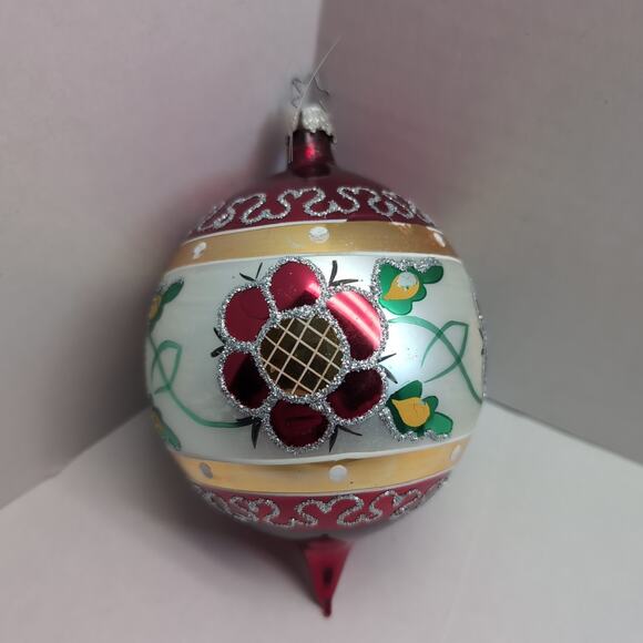 Christopher Radko Large Red Flower Large Ball Christmas Ornament FLAWS - Picture 2 of 14